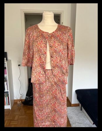 Sommer Kostüm Deux-pieces aus Seide Gr. 38 Rock und Bluse