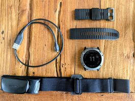 Garmin Fenix 6X Pro Solar Titan inkl. Garmin-Brustgurt