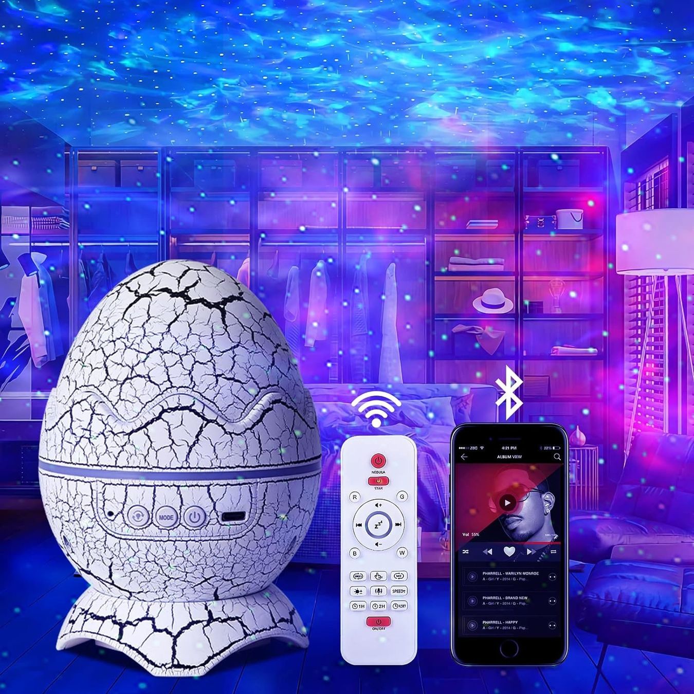 Lampade: Dinosaurier-Ei Sternenprojektor mit Bluetooth Lautsprecheche – Nuovo e nell'imballaggio originale da Châtelaine venduto da topshop.switzerland