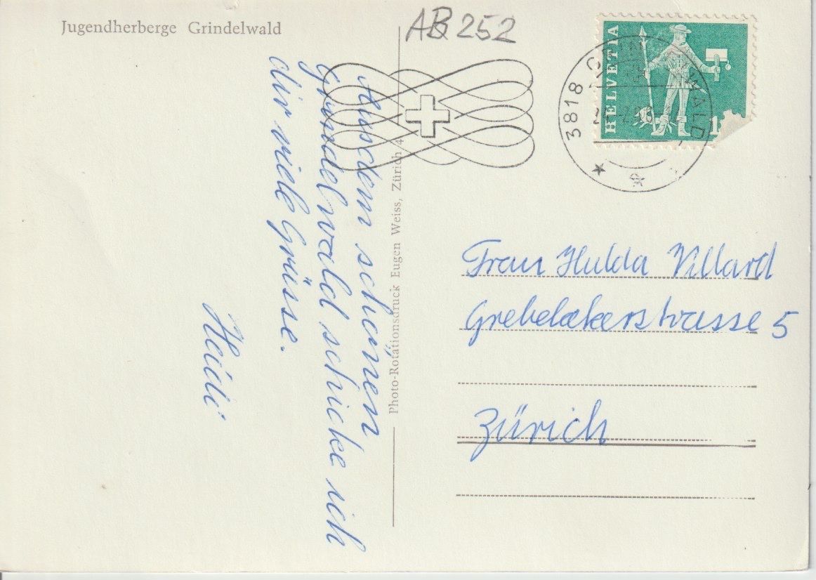 Cartoline postali: AB 252 Grindelwald, Jugendherberge, ca. 1950 – Usato da Freienbach venduto da Bhaltis 1