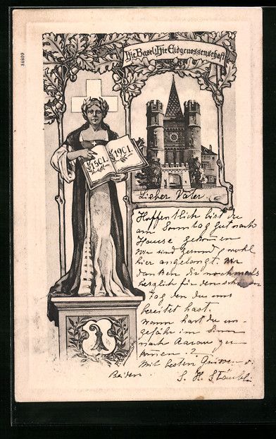 Cartoline postali: Künstler-AK Basel, Eidgenossenschaft – Usato da Berlin venduto da bartko-reher