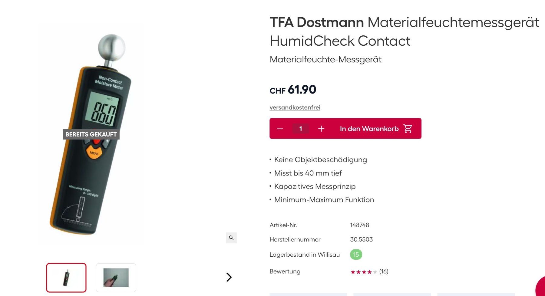 Misurare: TFA Dostmann Materialfeuchtemessgerät mit OVP / Beschreibung – Nuovo (secondo la descrizione) da Scherz venduto da Neogeo5000 5
