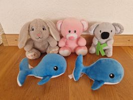 Plüschtiere Set 5-teilig Hase Bär Koala Wal