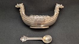 Norwegisches Silber-Wikingerschiff Salzgefäss