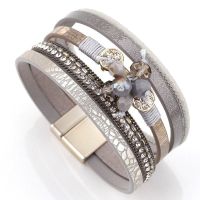 Grau Modisch Leder Look Armband Damen Bracelet Gris Fashion