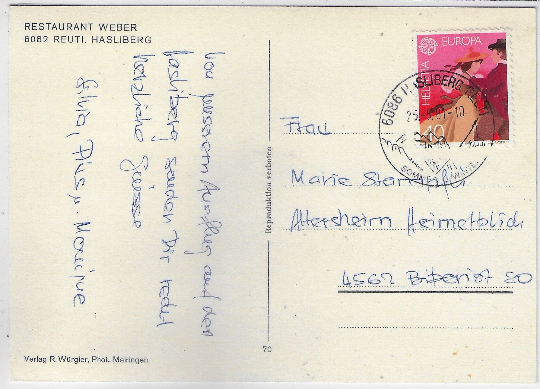 Cartoline postali: Restaurant Weber - Reuti Hasliberg - VW-Bus – Usato da Ettingen venduto da Kartenplanet 1