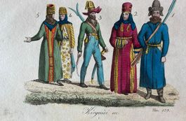 Altkolorierter Kupferstich um 1825 - Völker, Kirgistan