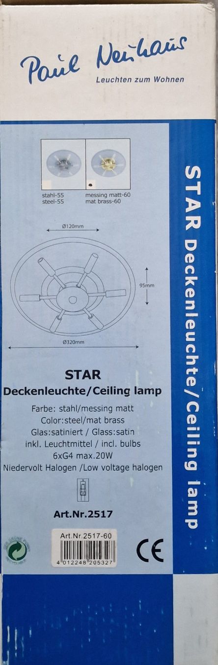 Lampadari & plafoniere: Paul Neuhaus Star Deckenleuchte - Neu, Messing! – Nuovo e nell'imballaggio originale da Gommiswald venduto da Leuchtenwelt.ch 2
