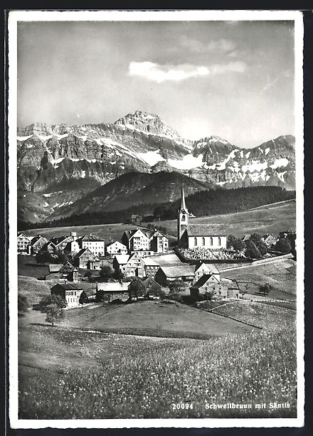 Cartoline postali: Schwellbrunn, Ortsansicht gegen Säntis – Usato da Berlin venduto da bartko-reher