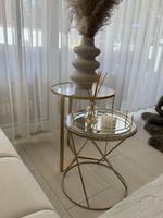 Beistelltisch Set 2-teilig Metall Glas Gold rund neuwertig