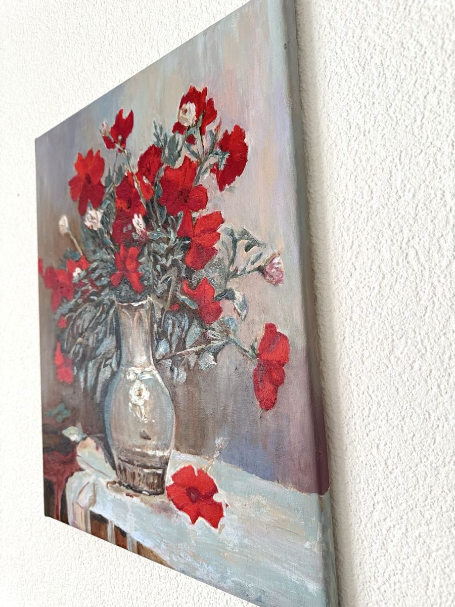 Dipinti: Gemälde auf Leinwand: Blumen in einer Vase. Handgemalt. – Nuovo e nell'imballaggio originale da Siselen BE venduto da Rolf131 4