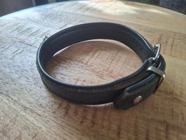Maul; schwarzes Lederhalsband / Halsband Hund - Länge 45cm