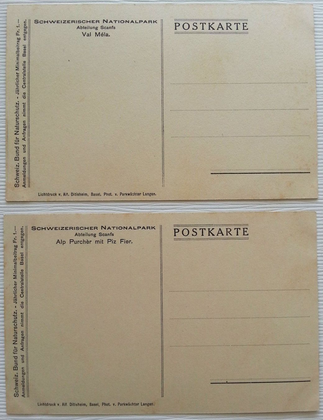 Cartoline postali: AK 5x Schweizerischer Nationalpark, um 1920 – Usato da Oberriet SG venduto da Manick 2
