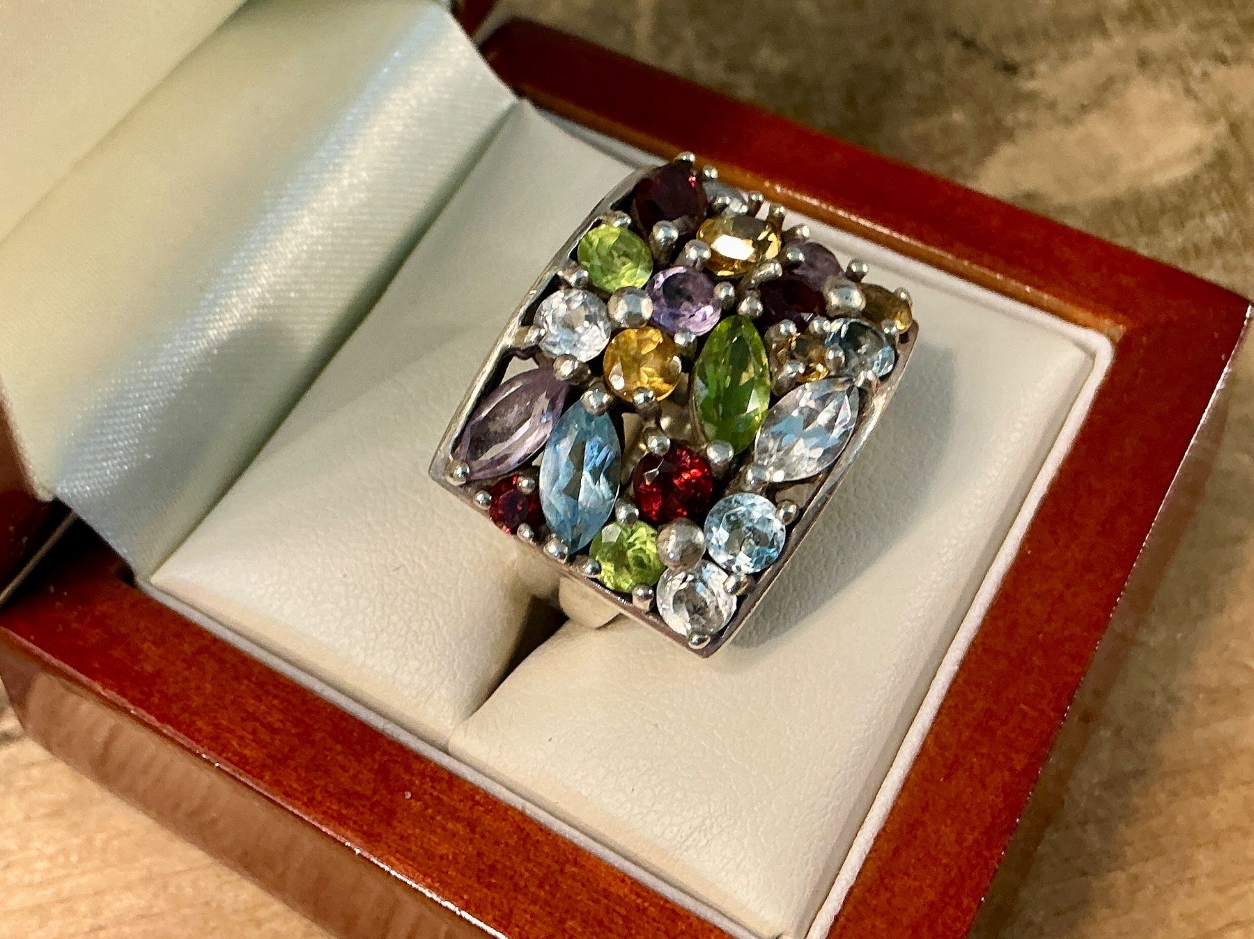 Ringe: VINTAGE MEGA RING STERLING 925 BUNTE EDELSTEINE, GR.56 – Gebraucht aus Biglen von  1