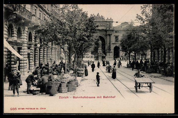 Cartoline postali: Zürich, Bahnhofstrasse mit Bahnhof und  – Usato da Berlin venduto da bartko-reher