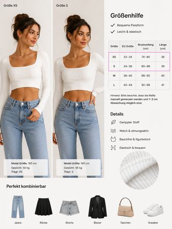 ribbed Crop Top Weiß Stretch, S M, Neu Frühling Sommer 24