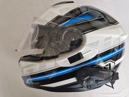 Casque moto SHOEI blanc bleu, taille M avec Interphone F5