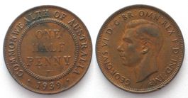 AUSTRALIA 1/2 Penny 1939 GEORGE VI Bronze