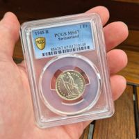1 Franken 1945 PCGS MS67 - nur 2 höher bewertet - TOP!