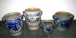 Alte Steingut Töpfe, Schmalztopf, Senftopf, Vintage, 4 Stück