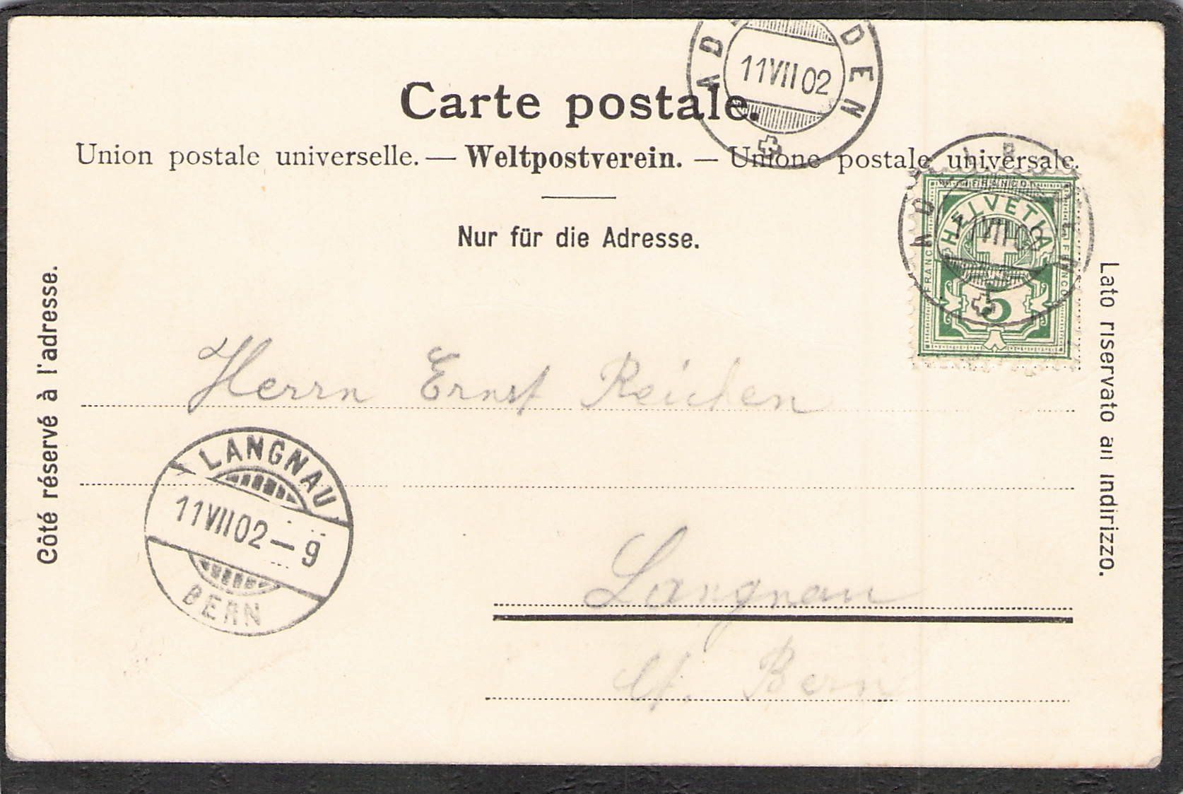 Cartoline postali: ^Adelboden mit Wildstrubel , gel. 1902 – Usato da Reichenburg venduto da Pipo-67 1