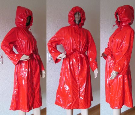 NEU wadenlanger Lackmantel Regenmantel rot ca. M/L