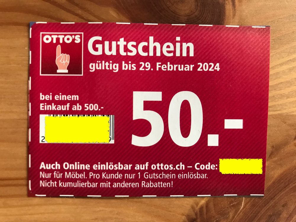 CHF 50. OTTO'S Gutschein ab CHF 500. (Nur für Möbel) Kaufen auf Ricardo
