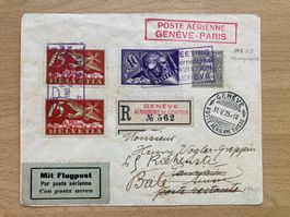 Flugpostbrief 1925 mit Stitzender Helv. 40 Rp. Faserpapier