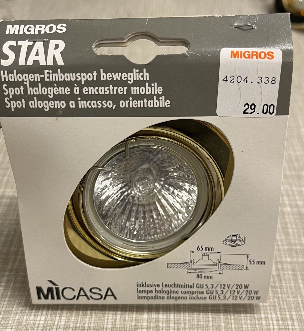Micasa Lampade: 5 Stk. Migros miCasaHalogen Einbauspot beweglich – Usato da Savièse venduto da Evi999