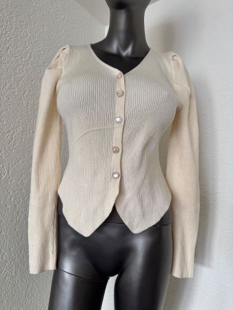Feine Strickjacke mit Puffärmel Creme Gr M Neuwertig *