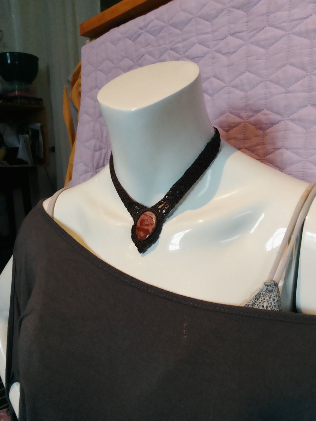 Catenine: Handgemachte Makramee Kette / Collier mit Heliotrop – Nuovo (secondo la descrizione) da Pfäffikon ZH venduto da Emporos_42 2