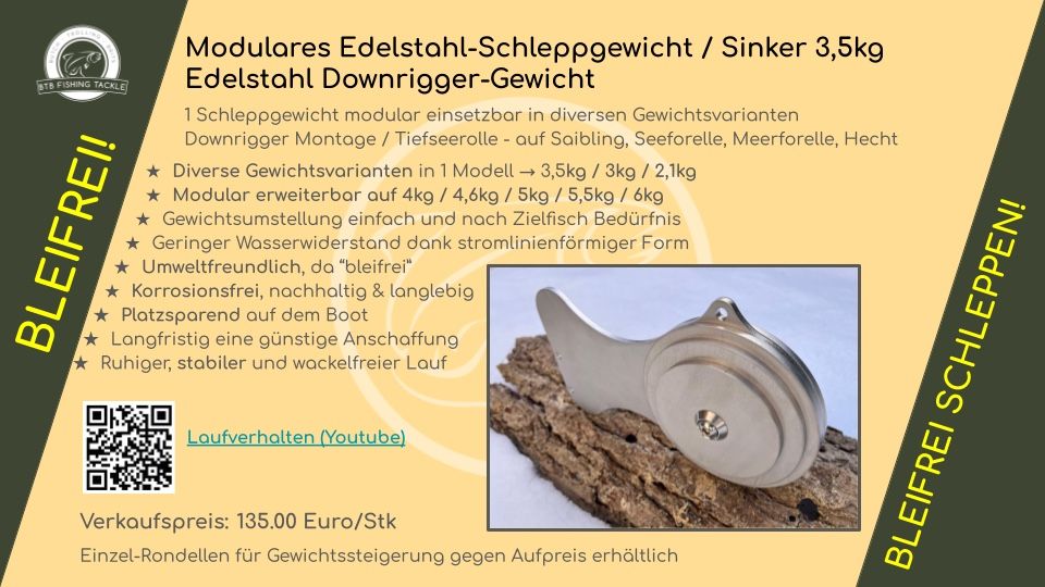 Esche: Schleppgewicht aus Edelstahl - Trolling / Schleppfischen – Nuovo e nell'imballaggio originale da Wolhusen venduto da BTB_FishingTackle 3