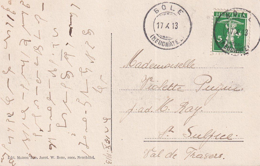 Cartoline postali: Bôle   NE       en 1913 – Usato da Brig venduto da Valcards54 1