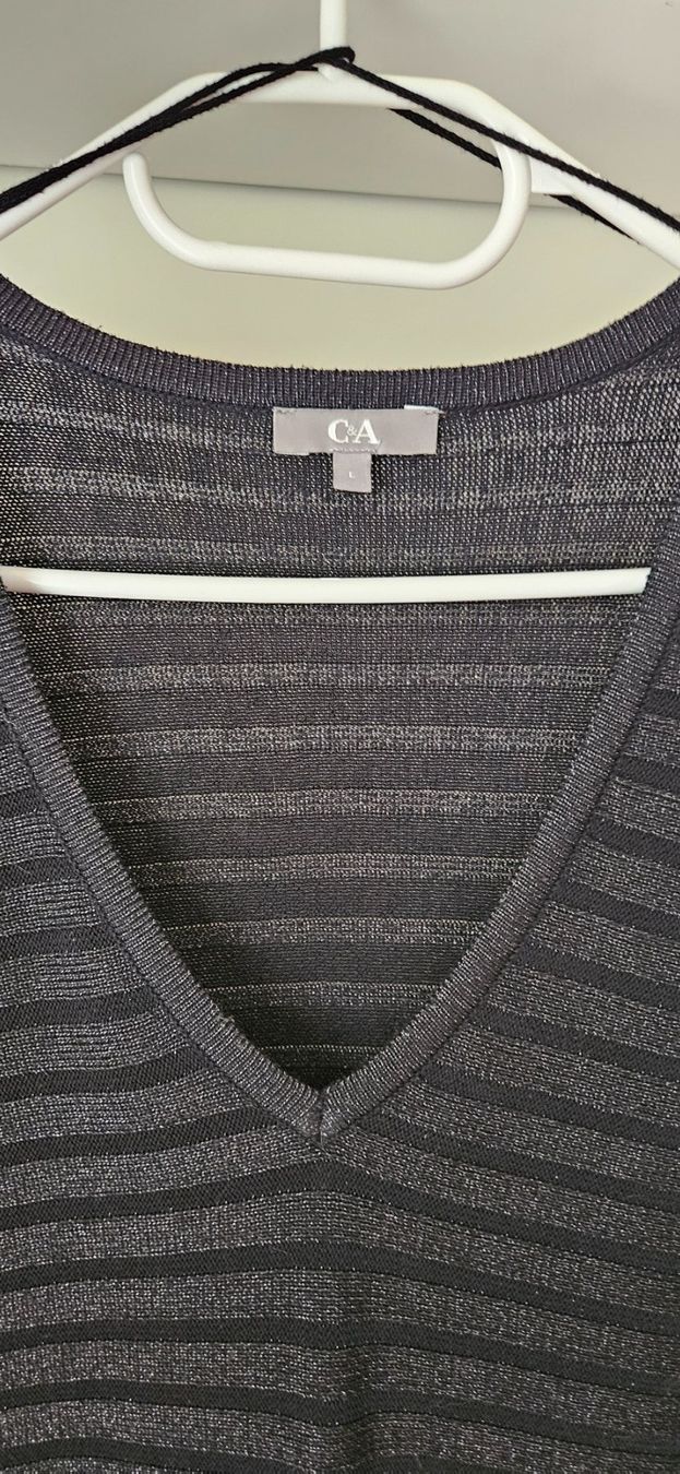 C&A Maglioni & Felpe: Schwarzgrauer Longpullover mit Glitzer Gr. L = 46 – Usato da Zweidlen venduto da Shubli 3