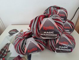 Wollpaket katia Magic Diamonds 6x 100g schwarz/rot/grau