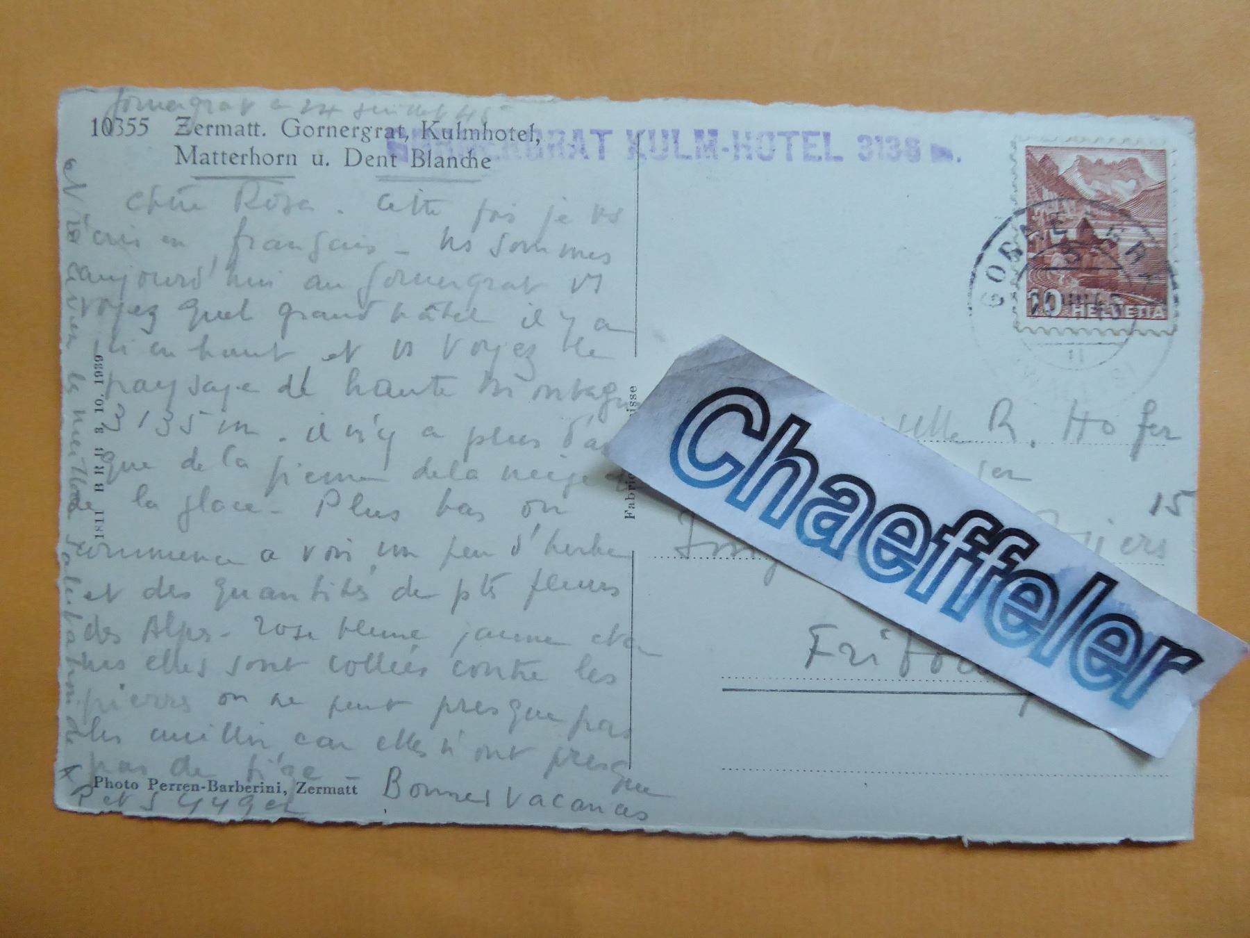 Cartoline postali: 10355 Zermatt, Gornergrat, Kulmhotel – Usato da Zürich venduto da Chaeffeler 1