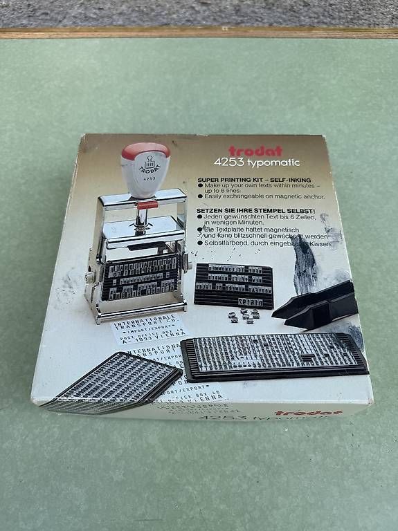 Trodat Stempel: Trodat 4253 Typomatic Stempelset vintage / mit Originalbox – Gebraucht aus Zürich von olga-film