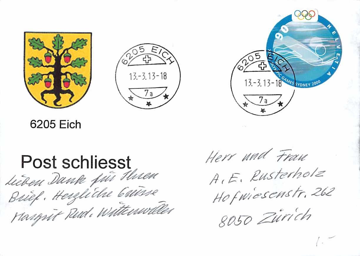 Alle Briefmarken: Poststelle 6205 EICH schliesst - seltener Beleg – Gebraucht aus Winterthur von SchatzchischtliWinti