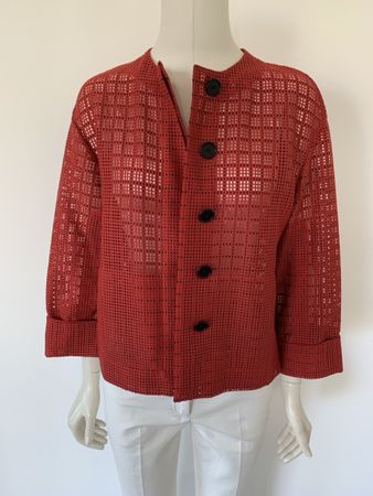 AKRIS: Neuer roter Blazer mit Gitterstoff, 36