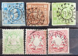 BAVIÈRE - BAYERN: 6 Gestempelte aus 1850–1888