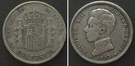 SPANIEN 1 Peseta 1903 SM-V, ALFONSO XIII. Silber ss+