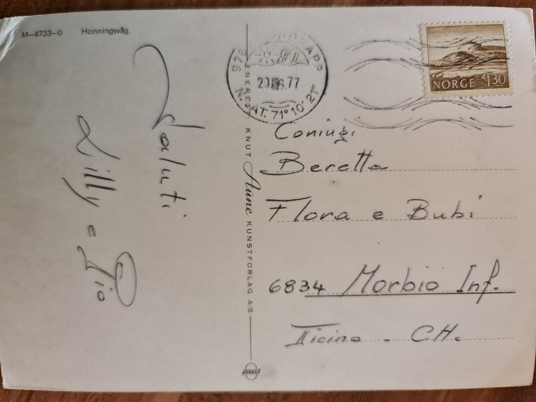 Cartoline postali: Ansichtskarte Honningsvag Norwegen 1977 – Usato da Dintikon venduto da Vexi 1