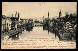 AK Zürich, Blick vom Mühlesteg, 1903
