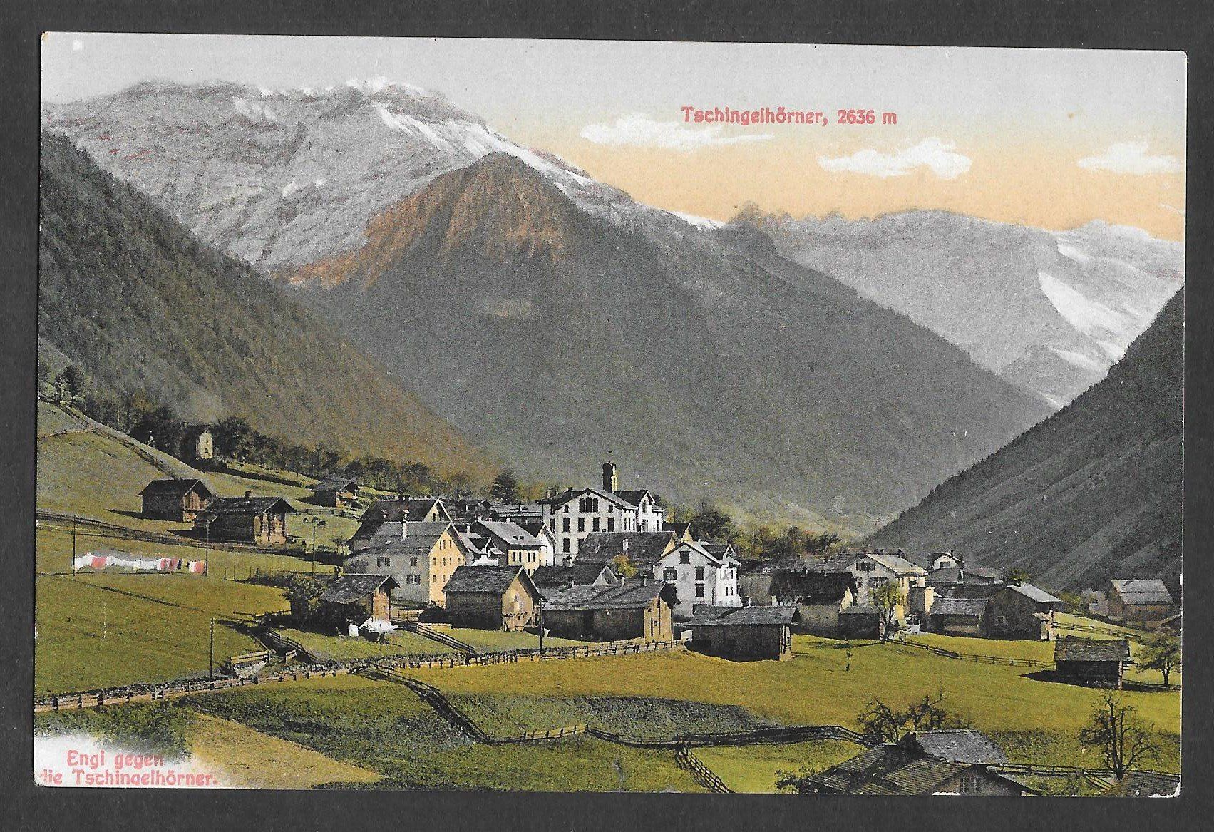 Cartoline postali: Engi Dorfansicht mit Tschingelhörner – Usato da Olten venduto da clotaldi