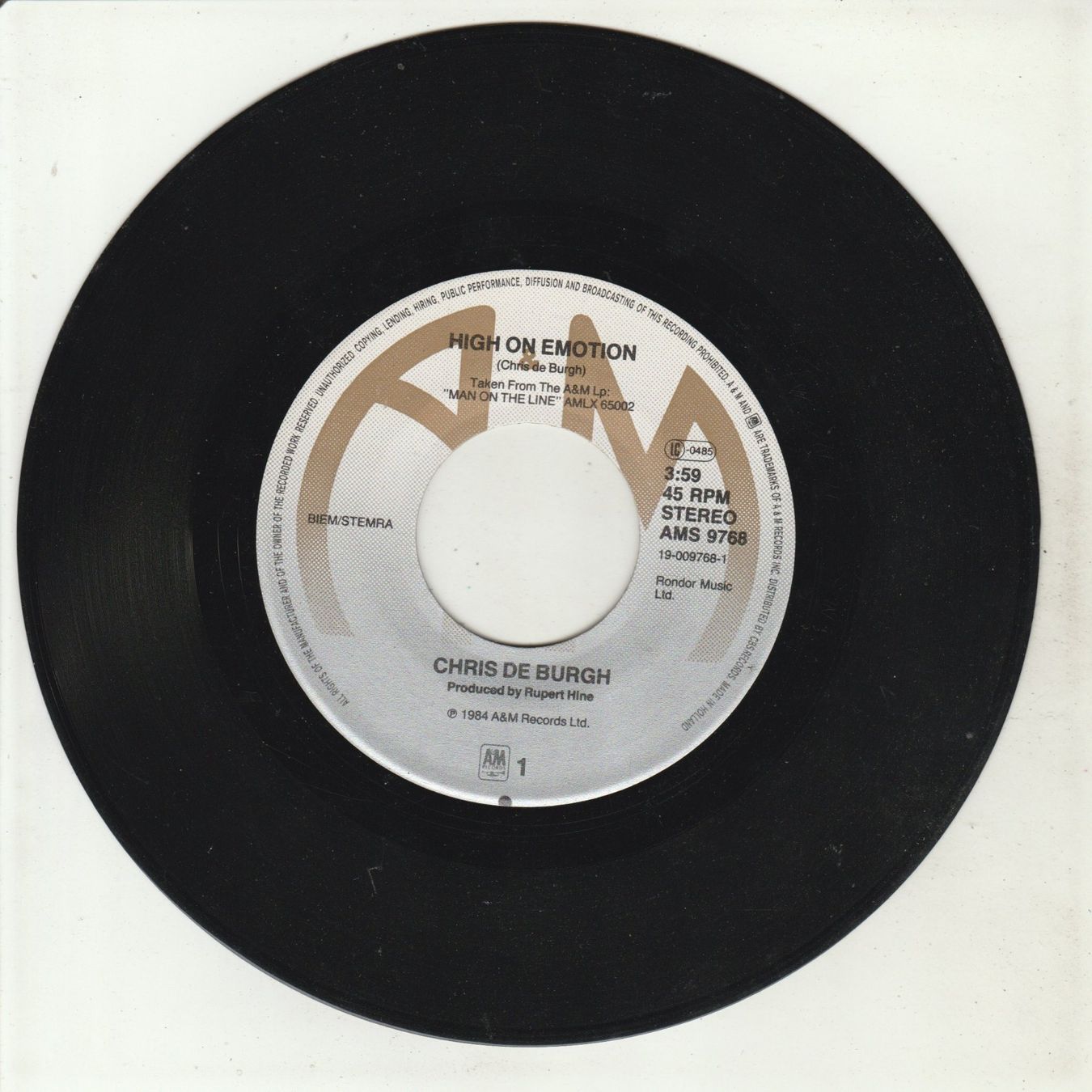 Schallplatten: Chris de Burgh - High on Emotion 7" Vinyl 1984 – Gebraucht aus Tübach von JamesStone 2