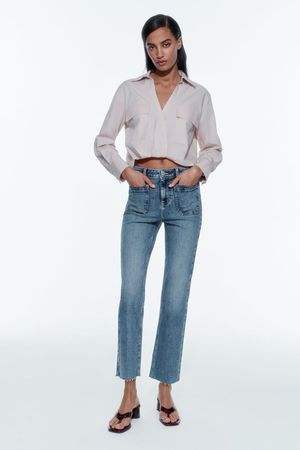 Zara Jeans flared cropped high waist Gr 34