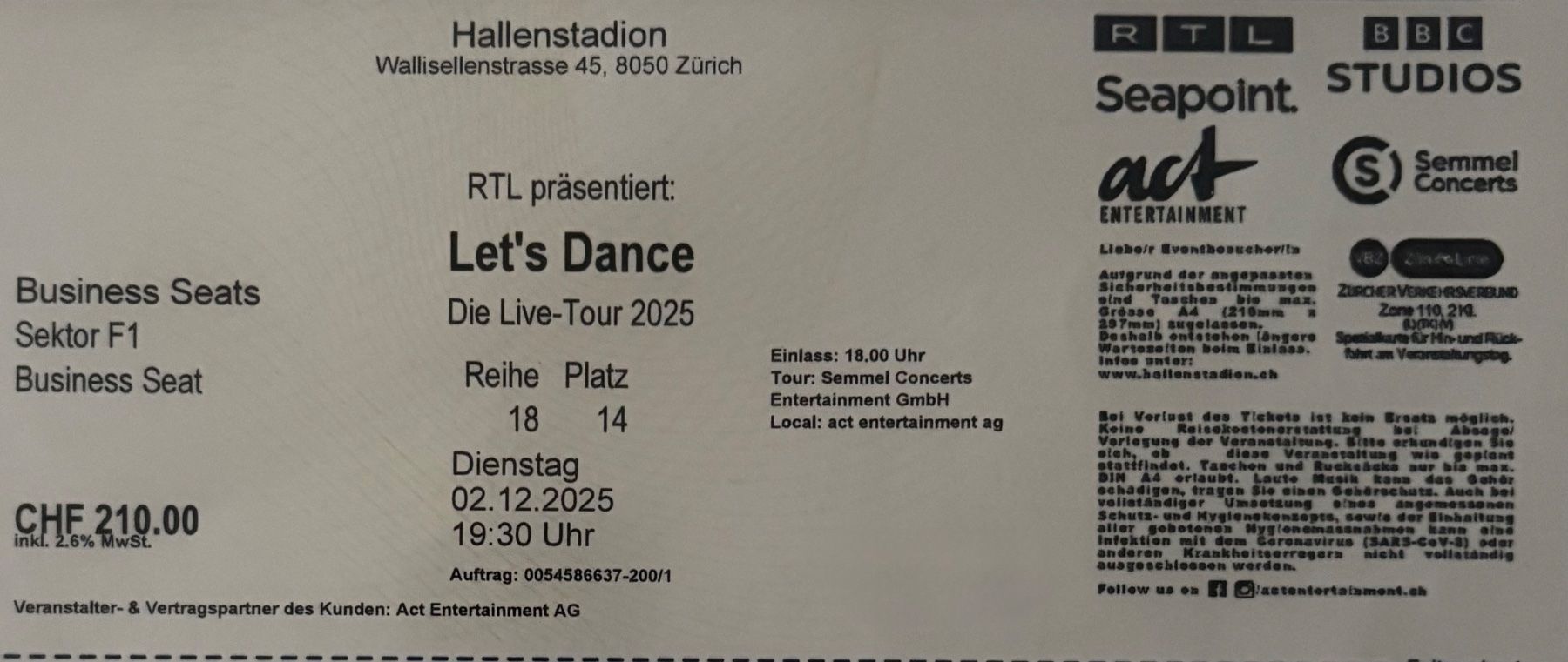 Ticket: Let‘s Dance / 02.12.25 (Neu (gemäss Beschreibung)) in Basel für ...
