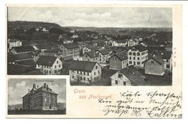 Gruss aus Neuhausen (SH) Dorfpartie Wohnhäuser Schule - 1900