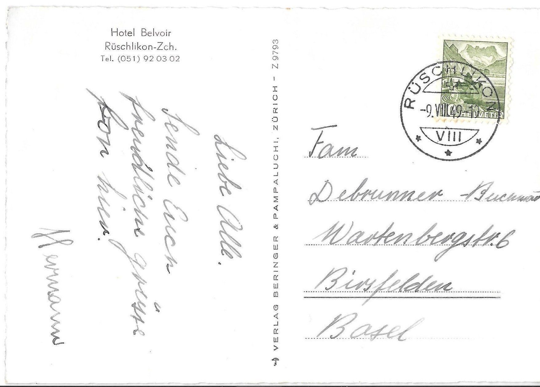 Cartoline postali: Rüschlikon Hotel Belvoir – Usato da Olten venduto da clotaldi 1