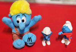 3 verschiedene Schlümpfe Sammelfiguren / McDonalds Plüschtie
